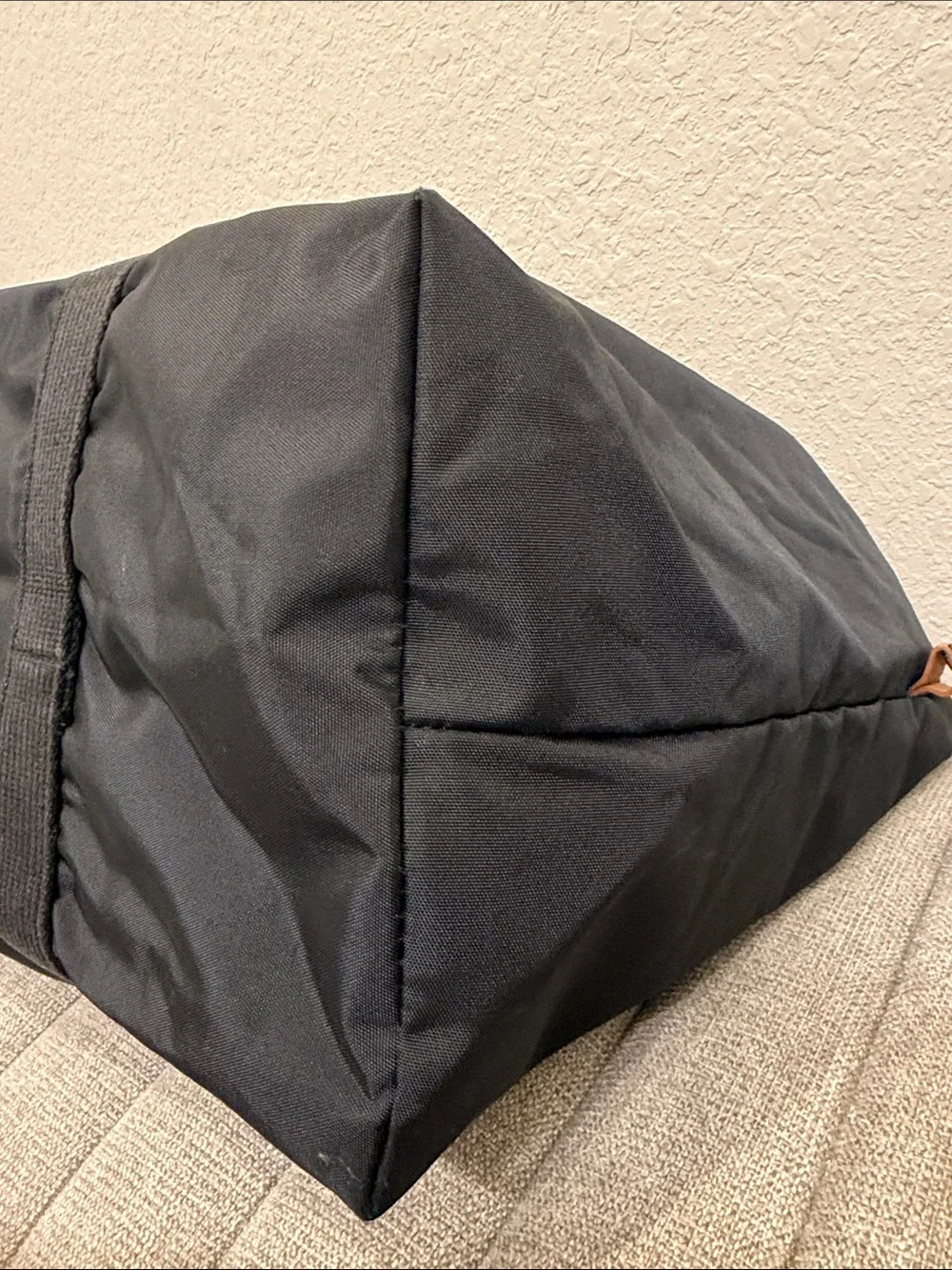 Longchamp Black Duffel Bag with Brown Leather Trim